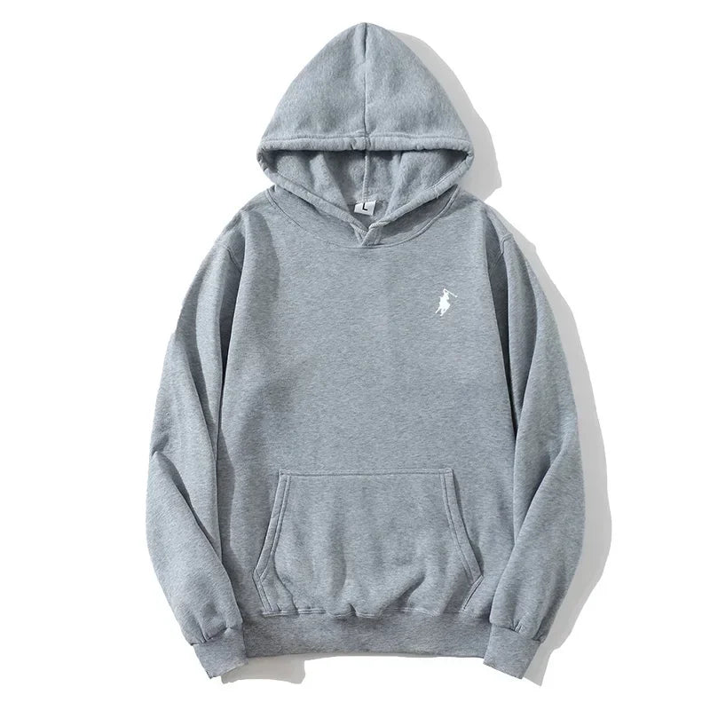 2026 polo print hooded sweatshirt for autumn and winter, suitable for both men and women, loose white couple's casual sweatshirt