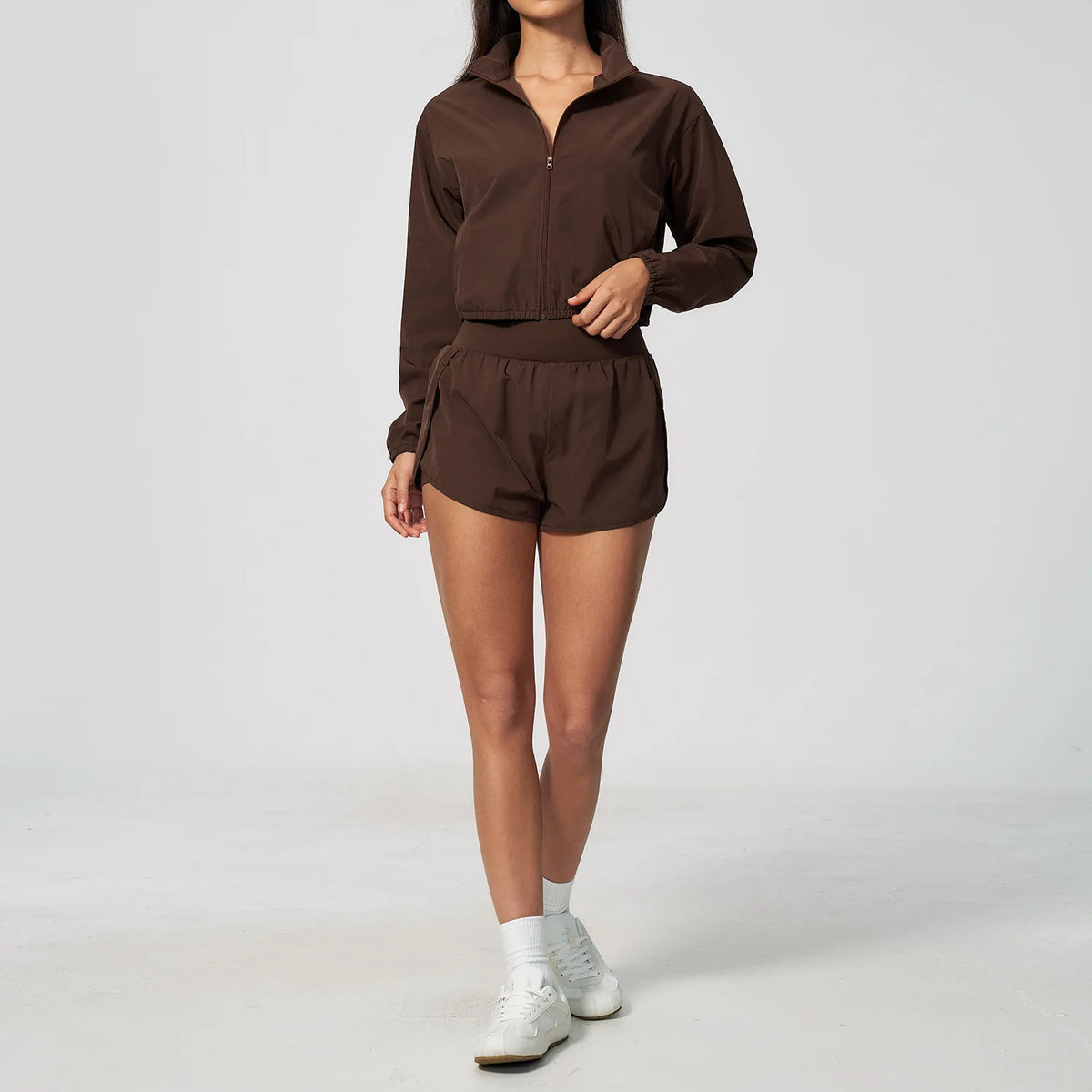 Yoga Set Women 2 Piece Tracksuit Sportswear Suit Outfits Clothing Cropped Jacket Shorts Set Fitness Running Workout Gym Training