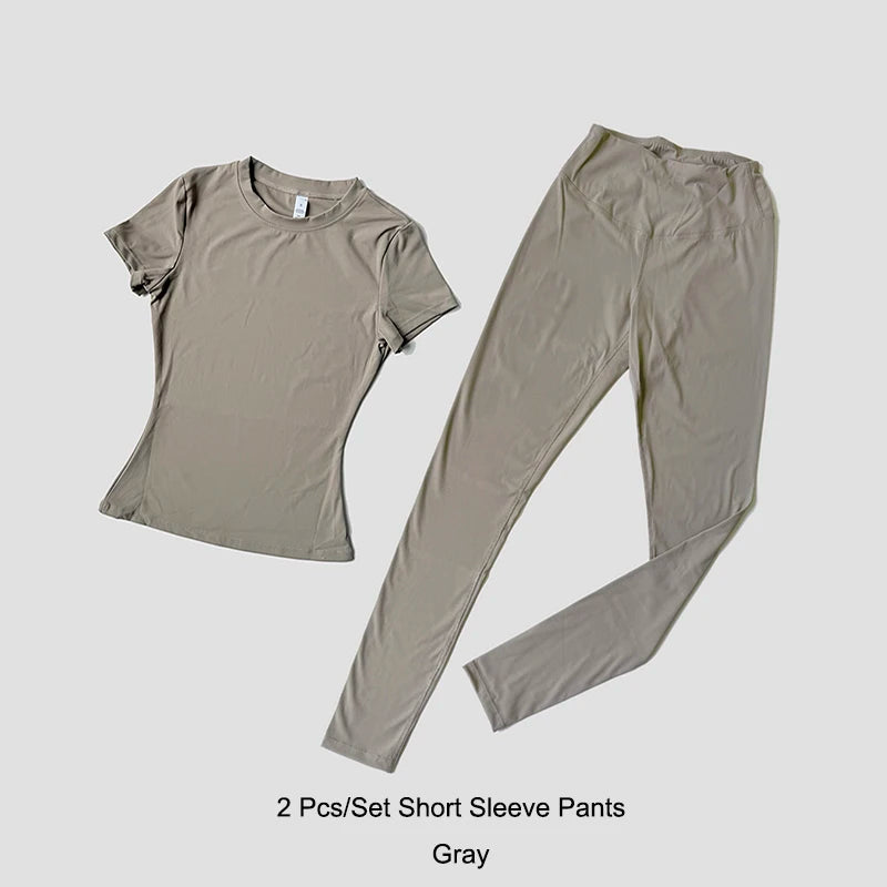 Yoga Suit Sports Set Women Quick-Drying Gym Set Tracksuit Running Workout Short Sleeve Leggings Sports Yoga Clothing