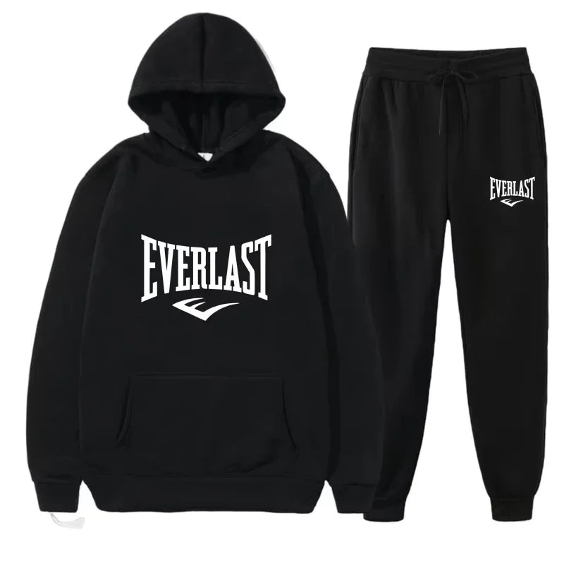 Men's EVERLAST Sportswear Fitness Gym Clothing Running Set Sportswear Straps Autumn_Winter Hoodie Set New Style Clothes for Men