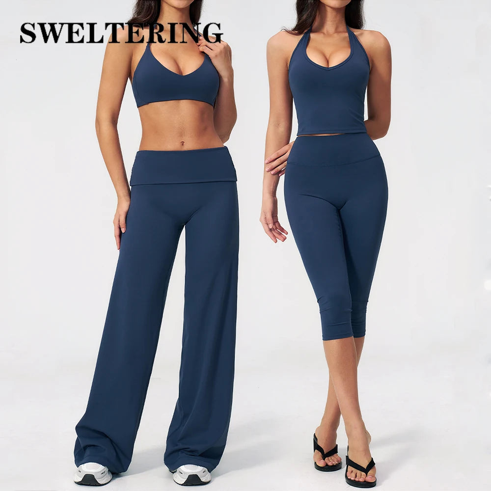 Women's Fitness Set Gym Tracksuit Breathable Sports Bra Flared Trousers Suit Workout Clothing Sportswear Female Athletic Wear