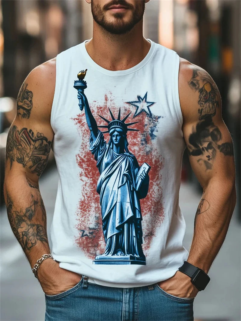 Fashion American Flag Graphic Tank Tops Summer Trendy Sleeveless 3D Printed Crew Neck Vest Casual Streetwear Oversized Tees Tops