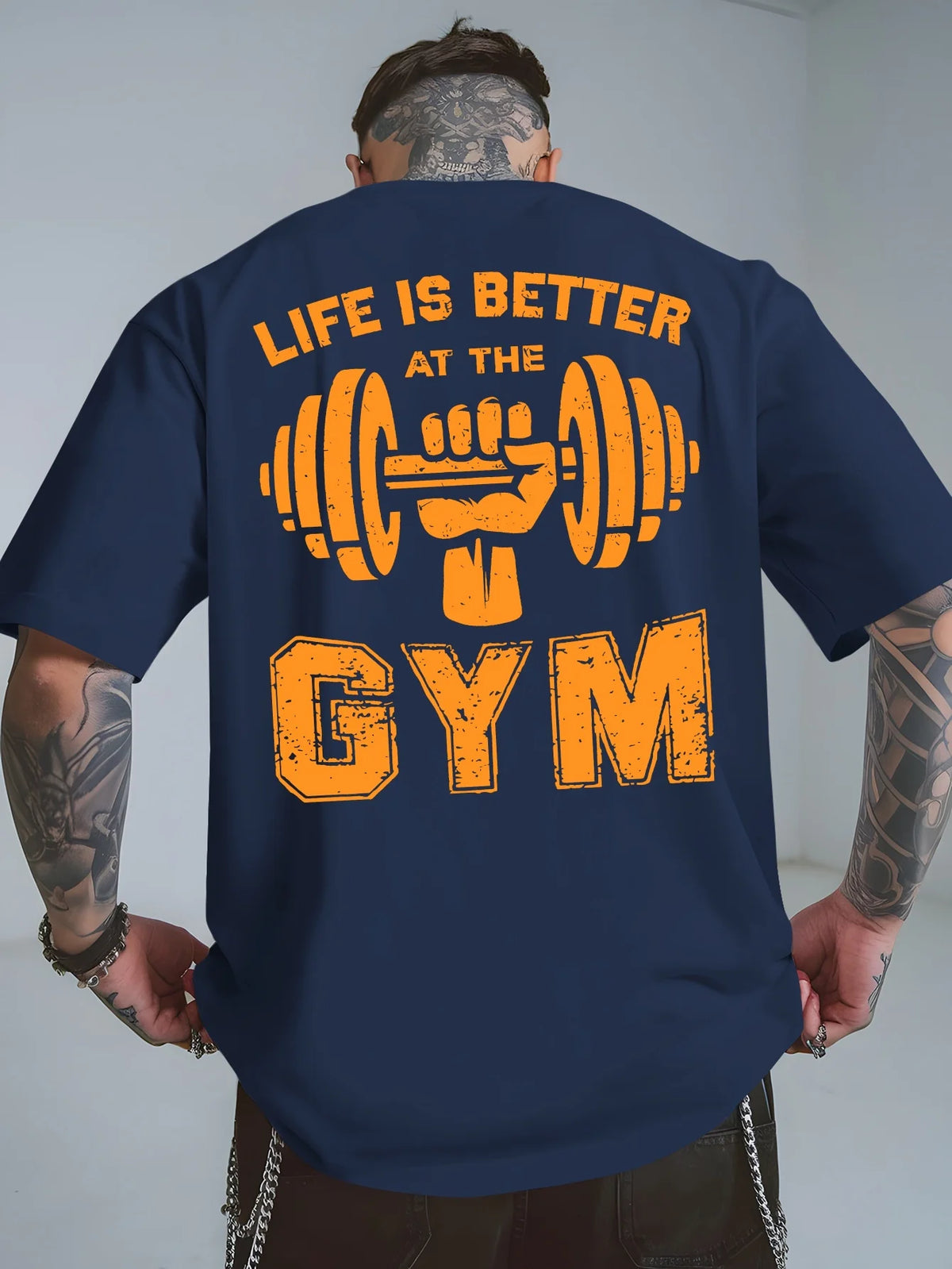Men'S Life Is Better At The Gym Graphic T-Shirt Casual White Short-Sleeve Tee with Dumbbell Design Breathable Short Sleeve