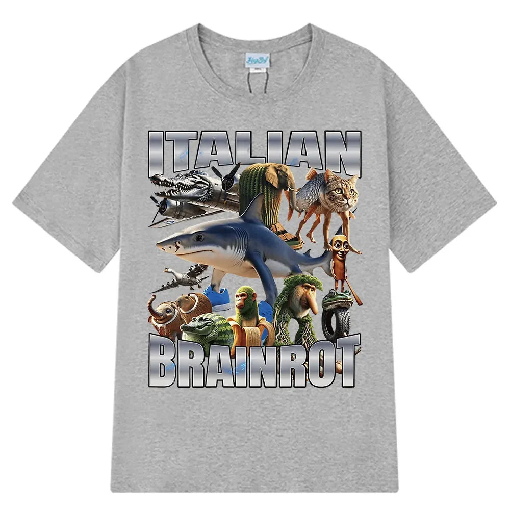 Italian Brainrot Tralalero Tralala Tung Sahur Bombardiro Crocodilo Fun Meme T-shirt Women's Fashion Loose T-shirt
