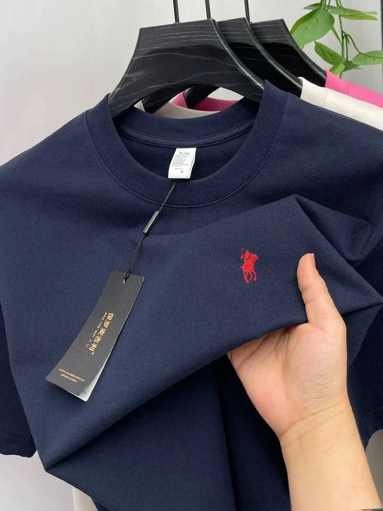100% pure cotton short sleeve round neck men's T-shirt hot selling luxury brand summer exquisite pony embroidery breathable top