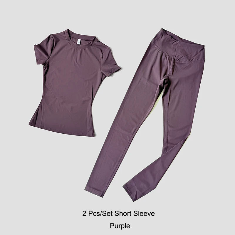 Yoga Suit Sports Set Women Quick-Drying Gym Set Tracksuit Running Workout Short Sleeve Leggings Sports Yoga Clothing
