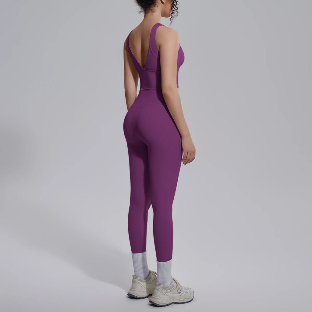 2PCS Yoga Set for Woman's Quick Drying Legging Outdoor Running Fitness Pants Summer Gym Backless Sports Bra with Chest Pad