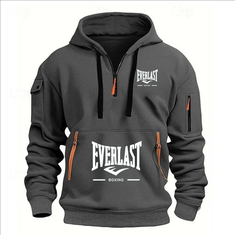 Men's Autumn Winter Casual Loose Hoodie Sweatshirt With Zippers Printed Pullover Fleece Warm Streetwear Tops Outerwear
