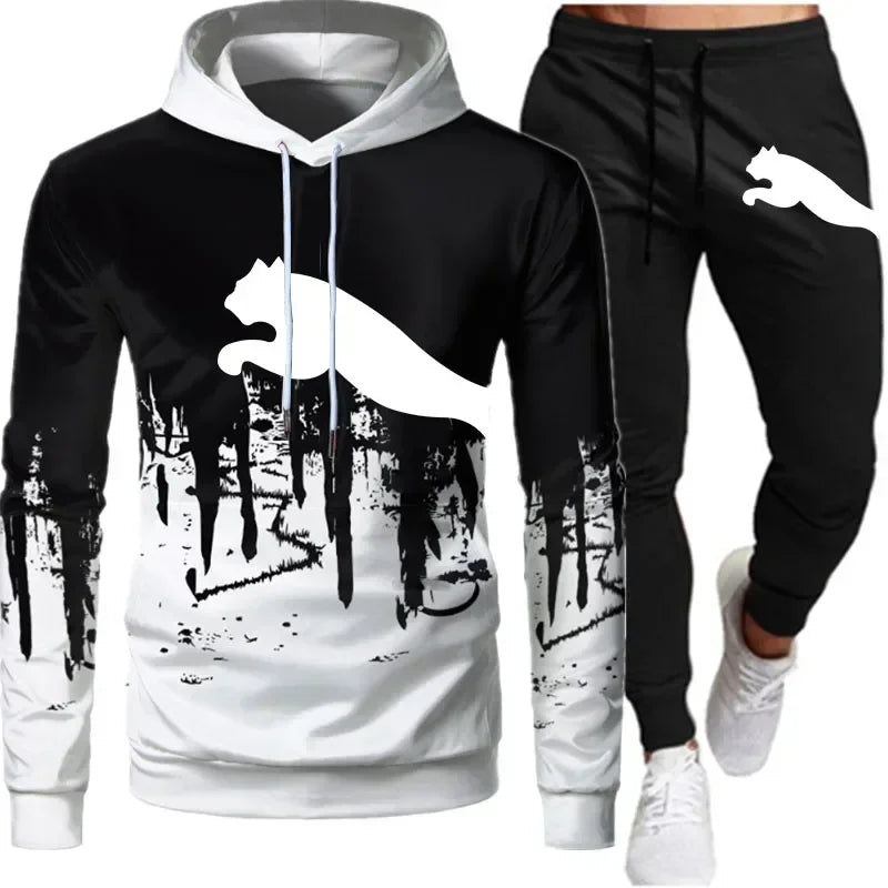 New men's autumn and winter sweatshirt and sweatpants sportswear set, new jogging windproof and warm men's 2-piece set