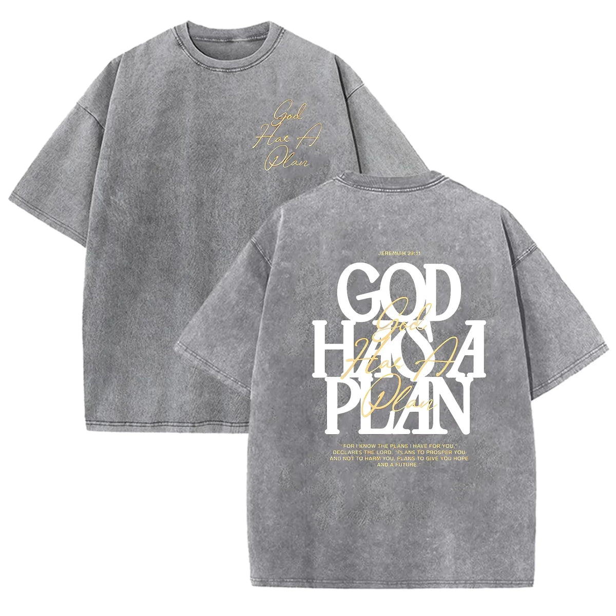 Vintage Washed Double Sided T Shirt God Has A Plan Christian Letter Print Oversized Faith Streetwear Short Sleeve Tee Asian Size