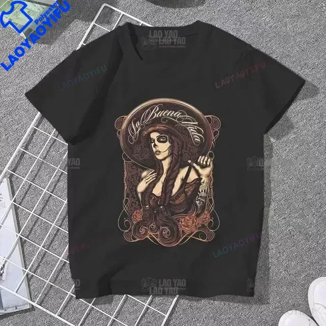 Skull Day of The Dead Graphic T Shirts Skeleton Woman Tshirts Mexican Heritage Flowers Black Tops Casual Kawaii Funny Clothes