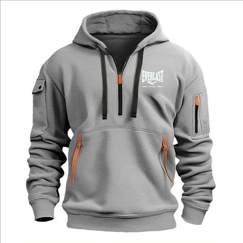 Men's Autumn Winter Casual Loose Hoodie Sweatshirt With Zippers Printed Pullover Fleece Warm Streetwear Tops Outerwear
