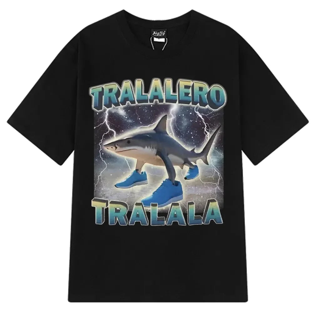 Italian Brainrot Tralalero Tralala Tung Sahur Bombardiro Crocodilo Fun Meme T-shirt Women's Fashion Loose T-shirt