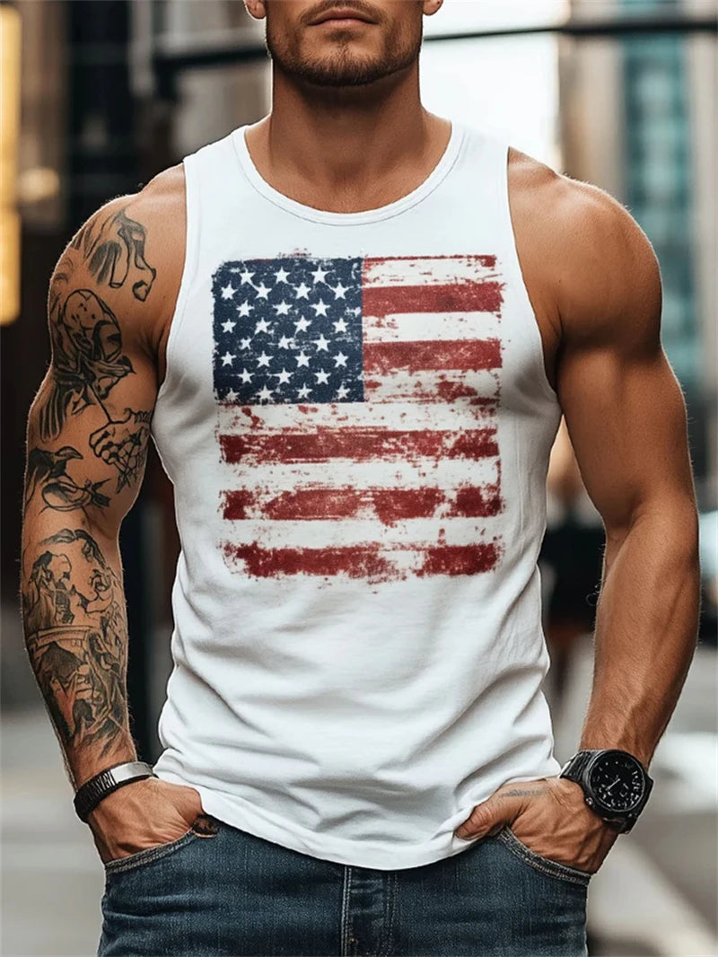 Fashion American Flag Graphic Tank Tops Summer Trendy Sleeveless 3D Printed Crew Neck Vest Casual Streetwear Oversized Tees Tops