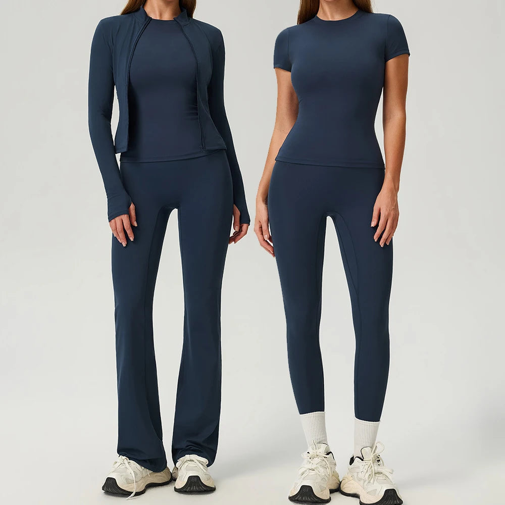 Yoga Set 2/3PCS Women Outfits Sportswear Workout Clothes Athletic Wear Gym Legging Fitness Bra Crop Top Long Sleeve Sports Suits