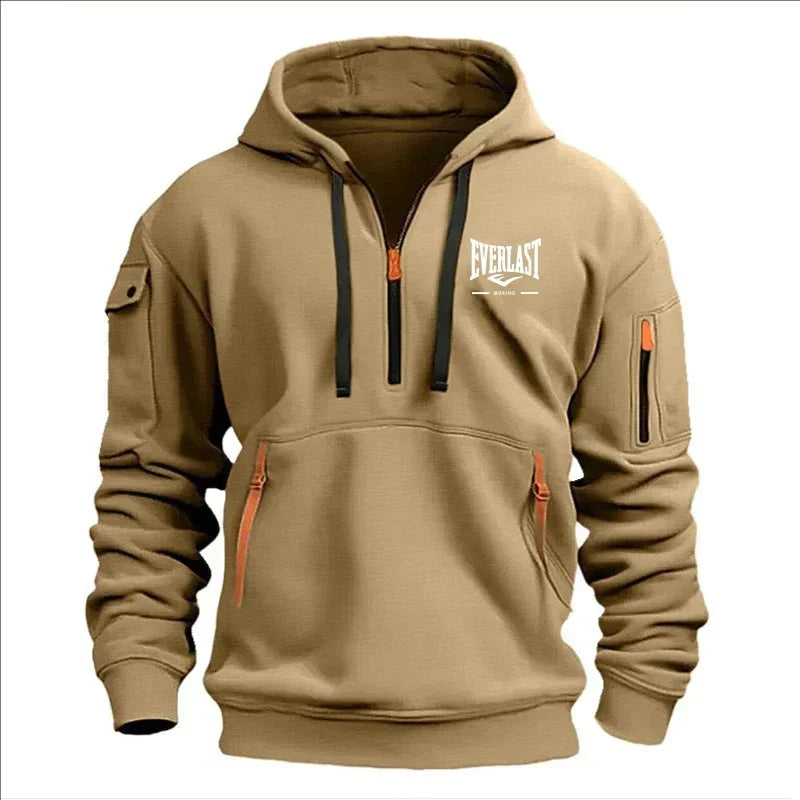 Men's Autumn Winter Casual Loose Hoodie Sweatshirt With Zippers Printed Pullover Fleece Warm Streetwear Tops Outerwear