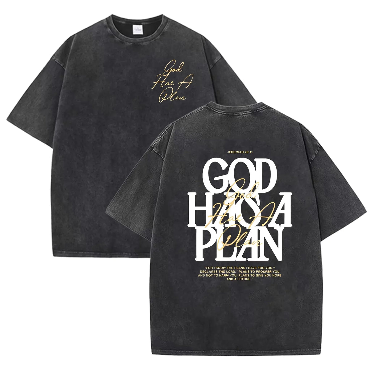 Vintage Washed Double Sided T Shirt God Has A Plan Christian Letter Print Oversized Faith Streetwear Short Sleeve Tee Asian Size