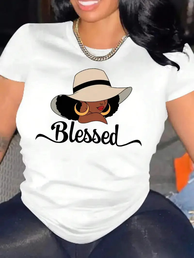 New Hot Selling Pattern Letters Printed Women's Fashion Short-sleeved T-shirt Cherry Round Neck Blouse Summer Fashion Polyester