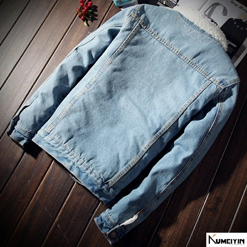 Winter Men Denim Jacket Trendy Warm Wool Liner Coat Men Thicker Outwear Jean Jackets Men Cowboy Casual Outfits Plus Size 5XL 6XL