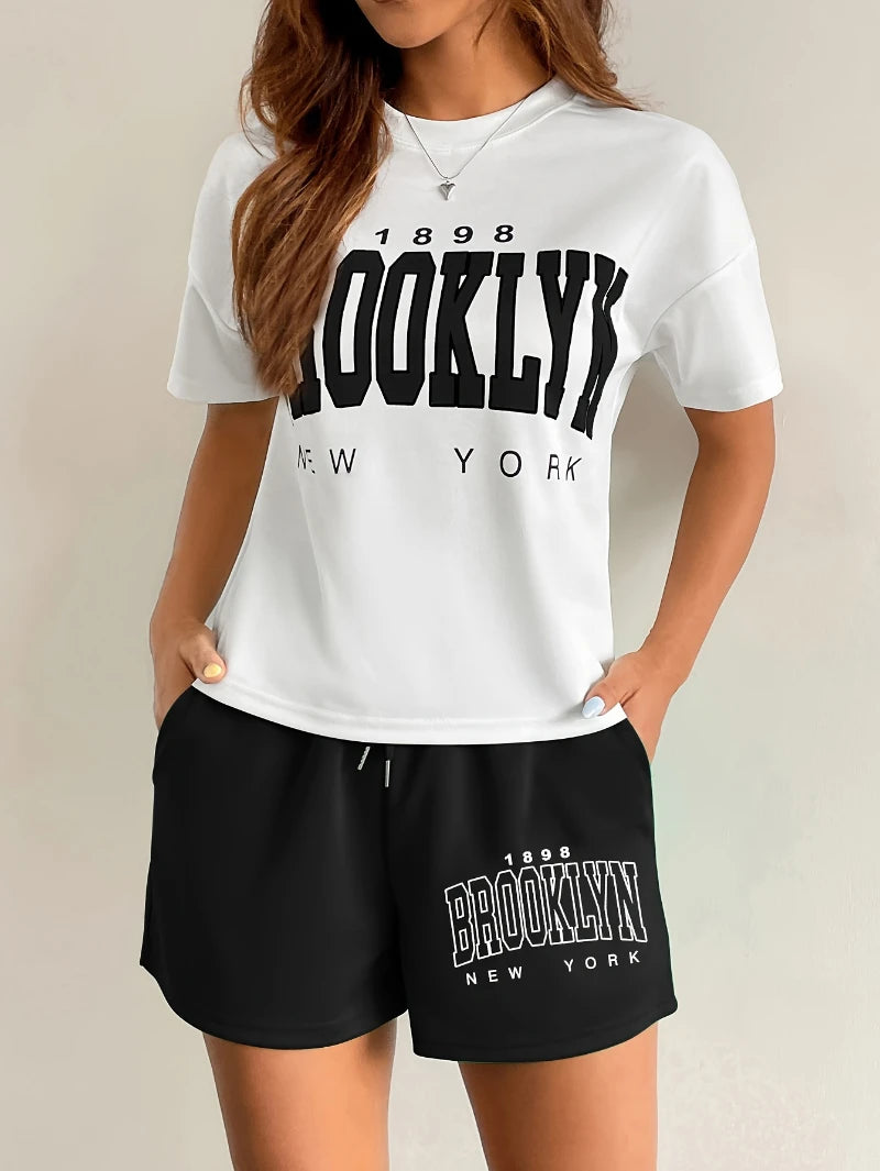 Women's Casual Two-Piece Set • Women's Summer Short-Sleeve T-Shirt and Shorts Set • Stylish Shorts