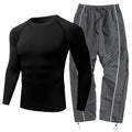 Mens Spring Fall Athletic 2 Piece Set Gym Workout Running Sportswear Long Sleeve Compression Shirt Pants Trousers Sweatpants