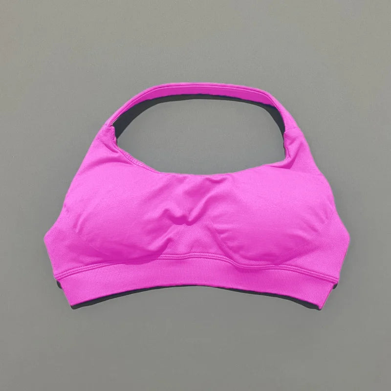 HISTELLO Impact Sports Bra Women Halter Backless Slim Fit Padded Bust Shaping Soft Elastic Daily Sport Yoga Gym Workout Tops