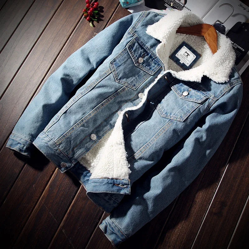 Winter Men Denim Jacket Trendy Warm Wool Liner Coat Men Thicker Outwear Jean Jackets Men Cowboy Casual Outfits Plus Size 5XL 6XL