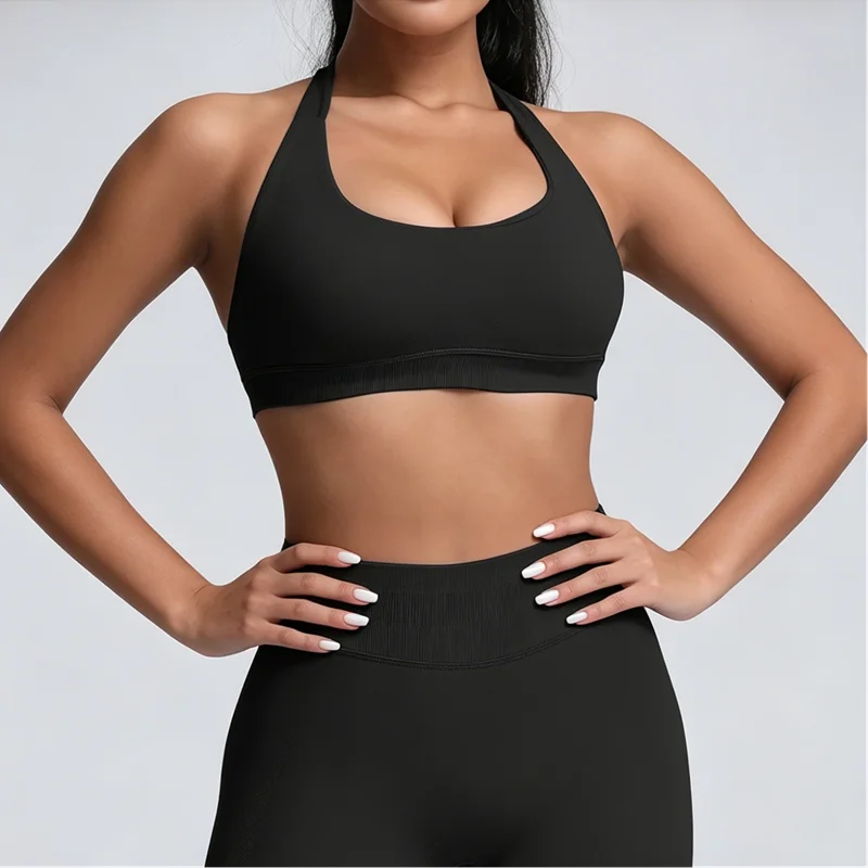 HISTELLO Impact Sports Bra Women Halter Backless Slim Fit Padded Bust Shaping Soft Elastic Daily Sport Yoga Gym Workout Tops