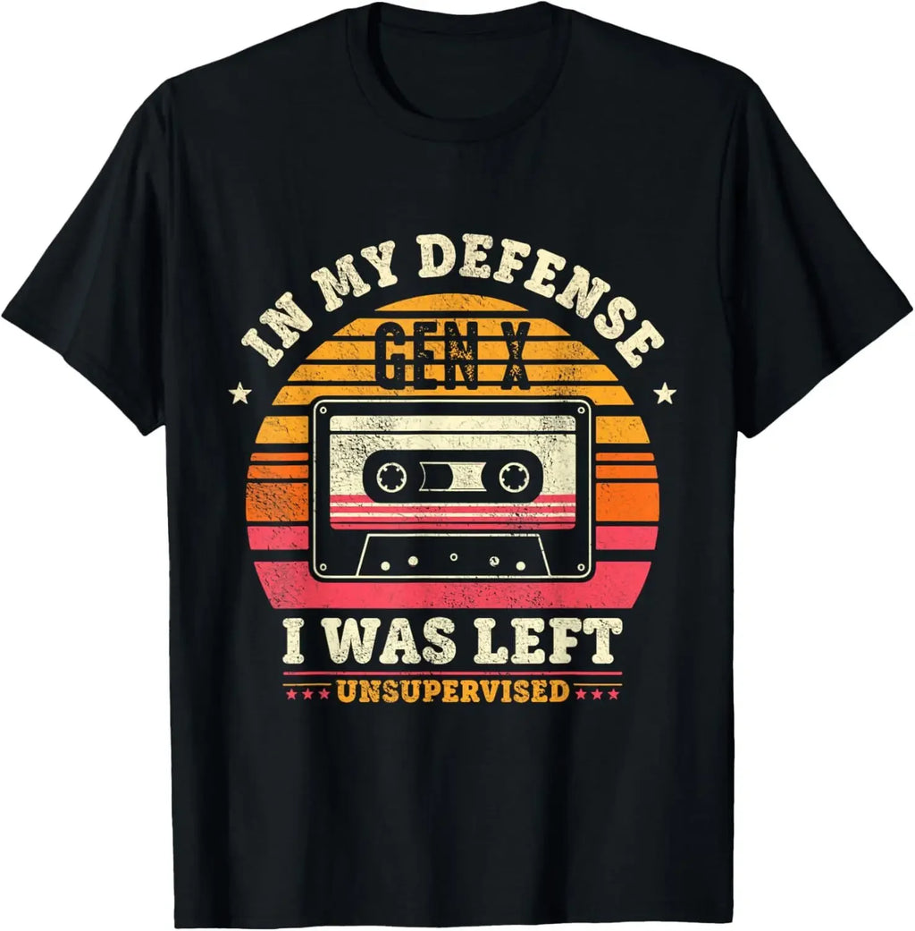 In My Defense I Was Left Unsupervised | Funny Retro Vintage T-Shirt  Men Clothing Tops Streetwear Camisetas