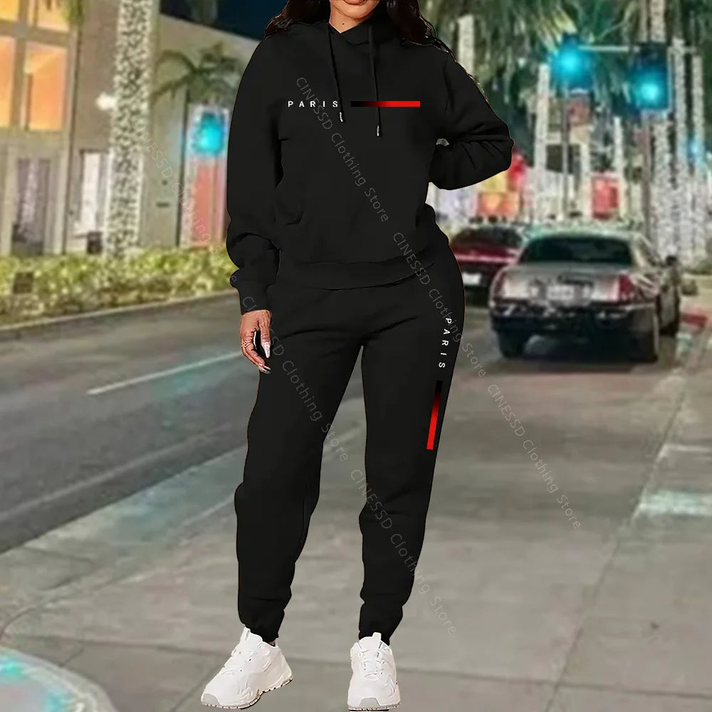 New Women's Sets Hoodie and Pants PARIS Letter Print High Quality Sports Suit Spring Autumn Aesthetic Activewear Women Clothing