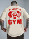 Men'S Life Is Better At The Gym Graphic T-Shirt Casual White Short-Sleeve Tee with Dumbbell Design Breathable Short Sleeve