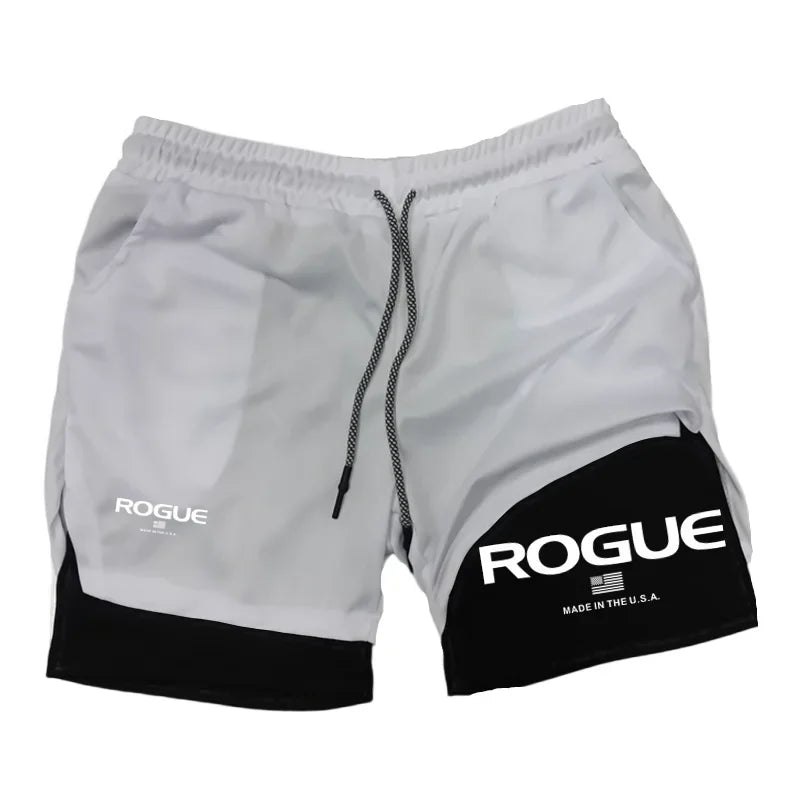 Rogue Gyms Mens 2-in-1 Double Layer Tight Sports Shorts Four Season All Weather Gym Fitness Daily Athletic Sport Bottoms