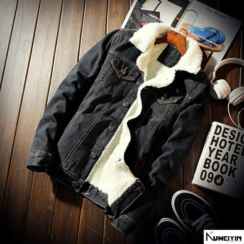 Winter Men Denim Jacket Trendy Warm Wool Liner Coat Men Thicker Outwear Jean Jackets Men Cowboy Casual Outfits Plus Size 5XL 6XL