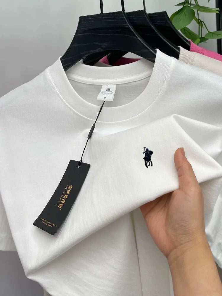 100% pure cotton short sleeve round neck men's T-shirt hot selling luxury brand summer exquisite pony embroidery breathable top