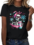 Skull Print Tshirt 90s Hip Hop Women'S Casual Graphic T-Shirt Short Sleeve T Shirt Clothing Top Tee
