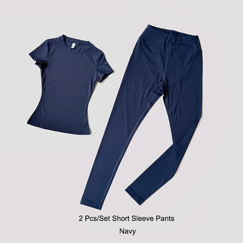 Yoga Suit Sports Set Women Quick-Drying Gym Set Tracksuit Running Workout Short Sleeve Leggings Sports Yoga Clothing