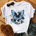 Shirt Gothic Art Floral with Blue Butterfly Short Sleeve Printed Shirt Clothing T-Shirt Clothing Women's Top Tee