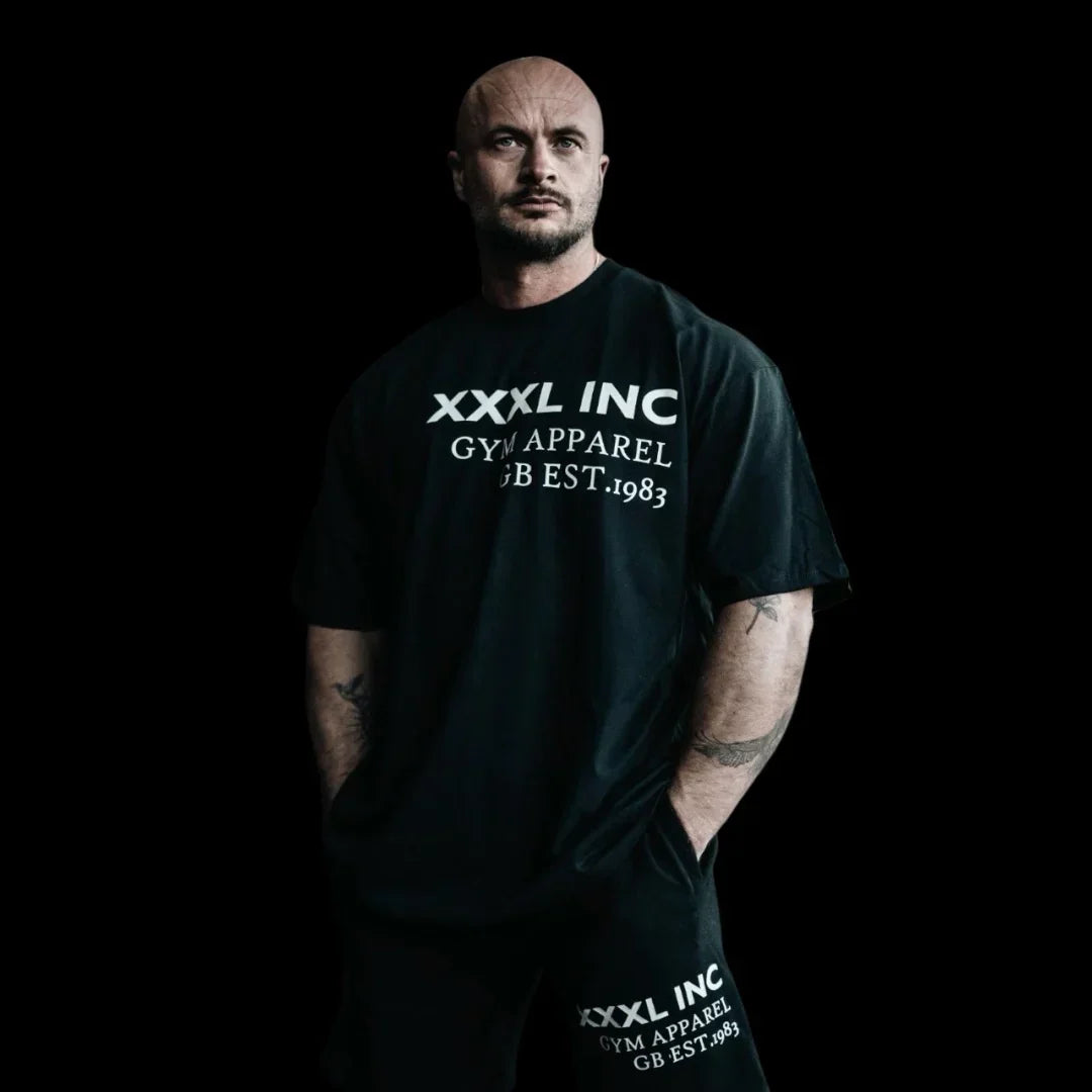 Men Gym Oversized T Shirt XXXL INC Print Fitness Workout Tops Breathable Loose Casual Sportswear Bodybuilding Training Tees