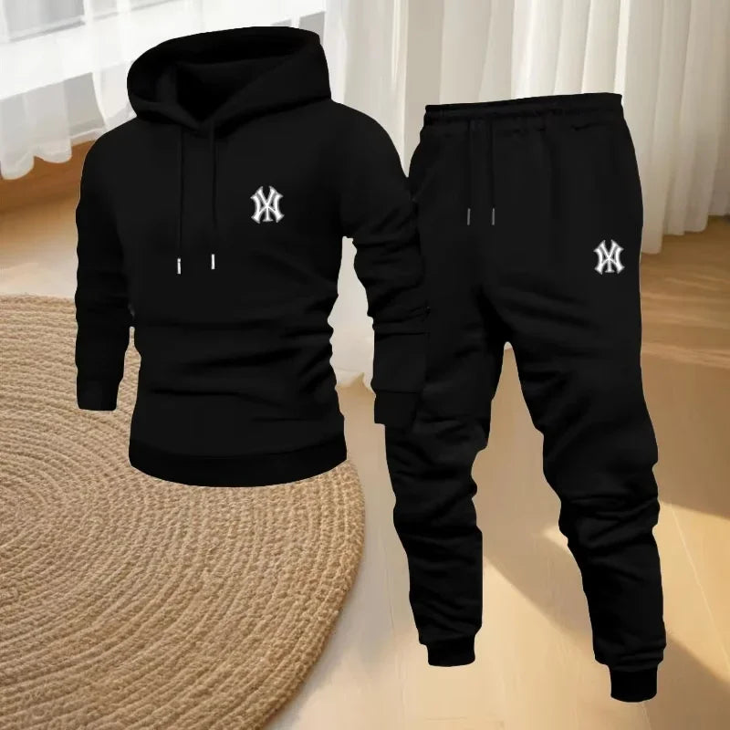 Men's Sports Hooded Sweatshirt Set, Fashionable and Casual Sports Outfit, Breathable Jogging Pants