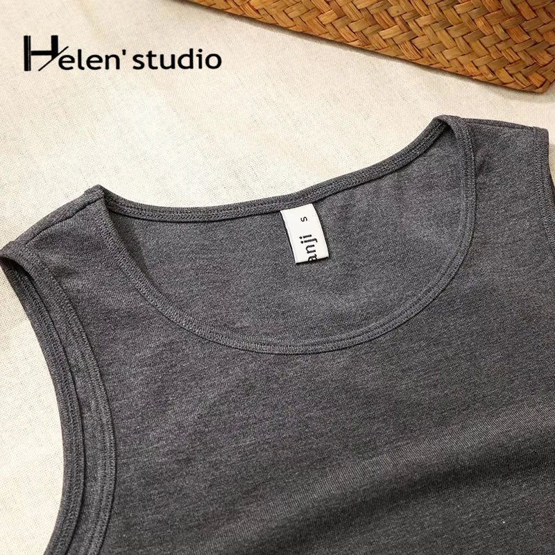 Original Summer Women's Crop Top Stretch Slim Short Sleeveless Women's Tanks Top Kpop Yellow Burgundy Y2k T-Shirt