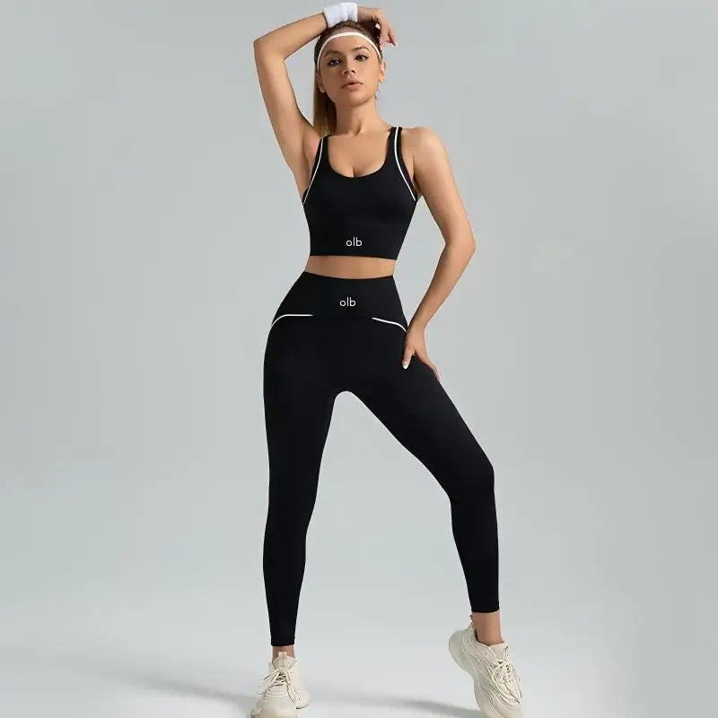 Women's set, slim fit yoga set, high-intensity exercise set, high elasticity, breathable fitness yoga suit