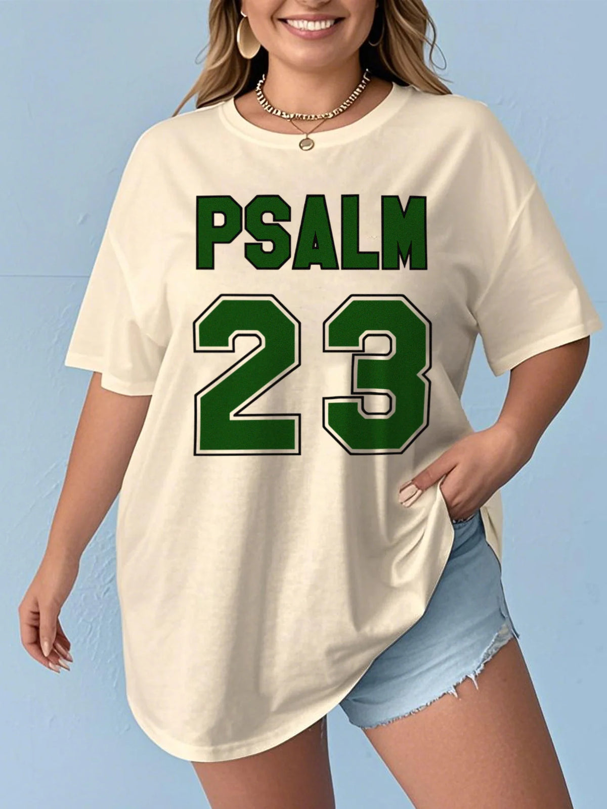 Women'S Psalm 23 Jersey Premium T-Shirt Oversized Casual Short Sleeve Round Neck Tee with Bold Green Lettering women clothes