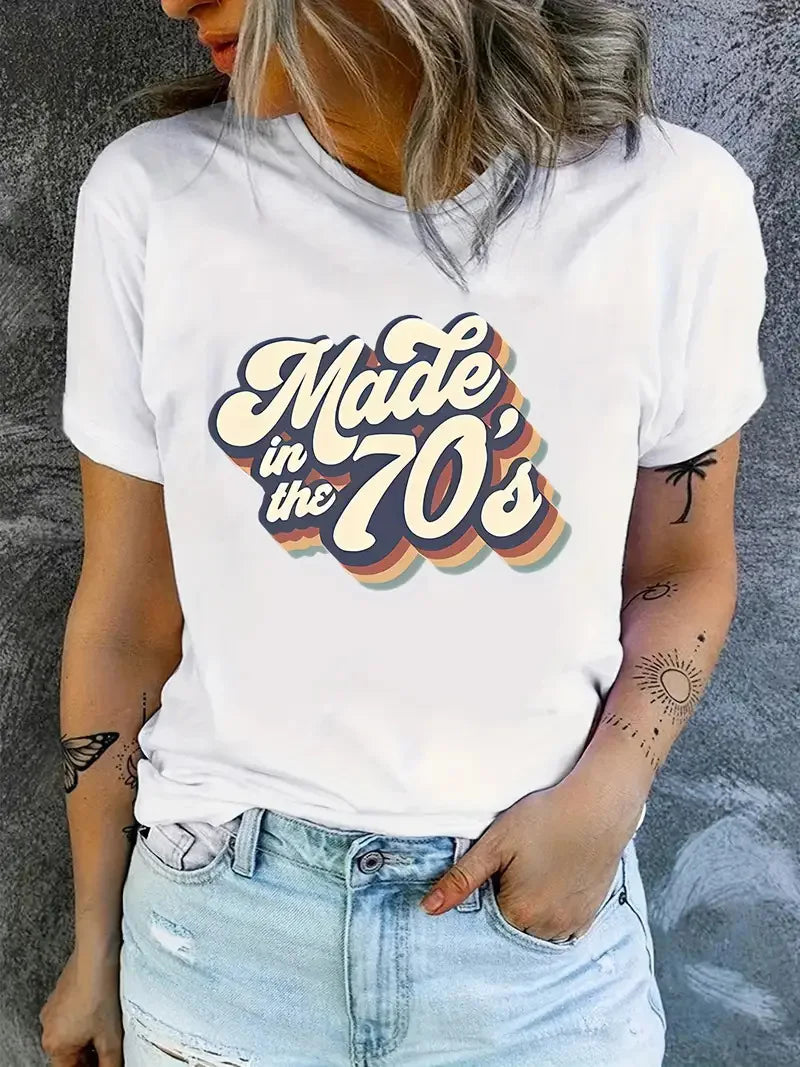 New Hot Selling Pattern Letters Printed Women's Fashion Short-sleeved T-shirt Cherry Round Neck Blouse Summer Fashion Polyester