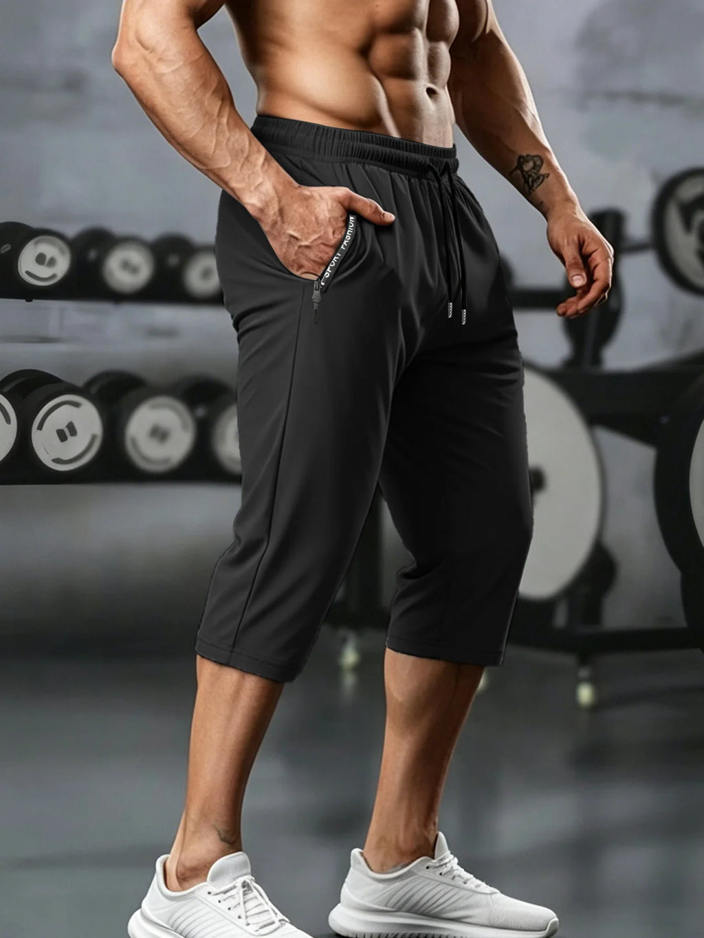 Gym Shorts Men Summer Quick Dry Training Shorts Fitness Lightweight Athletic Sweatpants Workout Bottoms Running Wear 7/8 Pants