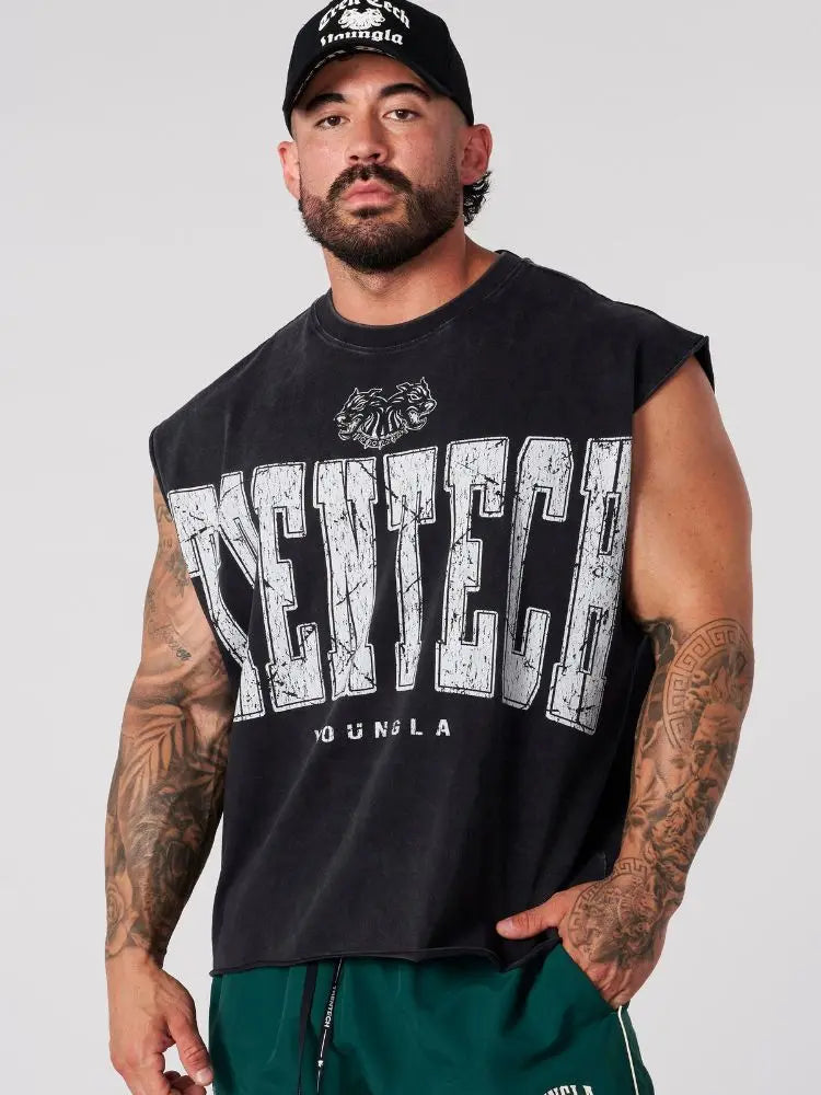 Chaozhou brand hot sales high street American retro washable old vest boys summer ins Chaozhou brand sports pure cotton sleevele