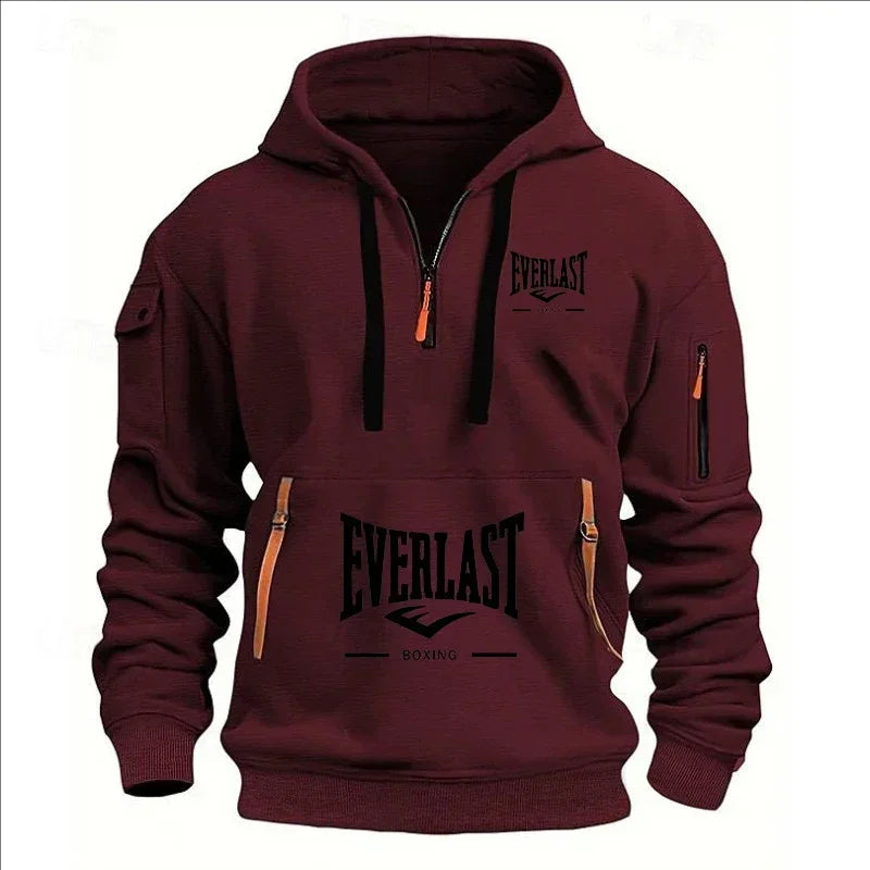 Men's Autumn Winter Casual Loose Hoodie Sweatshirt With Zippers Printed Pullover Fleece Warm Streetwear Tops Outerwear