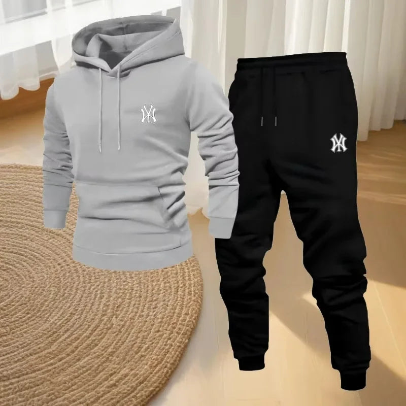 Men's Sports Hooded Sweatshirt Set, Fashionable and Casual Sports Outfit, Breathable Jogging Pants