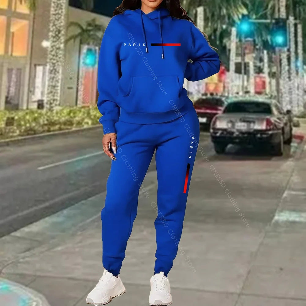 New Women's Sets Hoodie and Pants PARIS Letter Print High Quality Sports Suit Spring Autumn Aesthetic Activewear Women Clothing