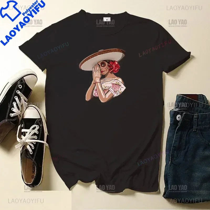 Skull Day of The Dead Graphic T Shirts Skeleton Woman Tshirts Mexican Heritage Flowers Black Tops Casual Kawaii Funny Clothes