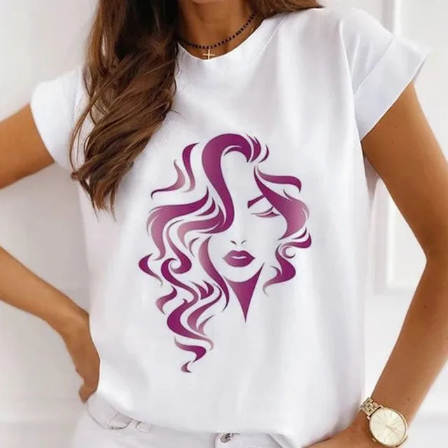 Fashion Girls Cool Half Sleeve American White T-shirt Women's Short Sleeve Top Casual Streetwear Clothing Polyester fiber fabric